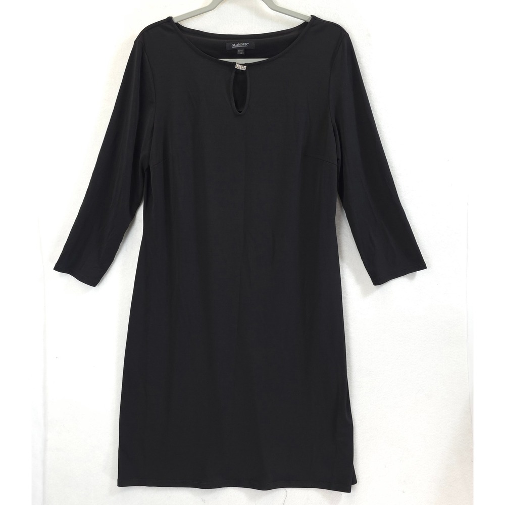 Glamour Sheath Dress Rhinestone Keyhole Black Women 14 Elegant LBD Festive